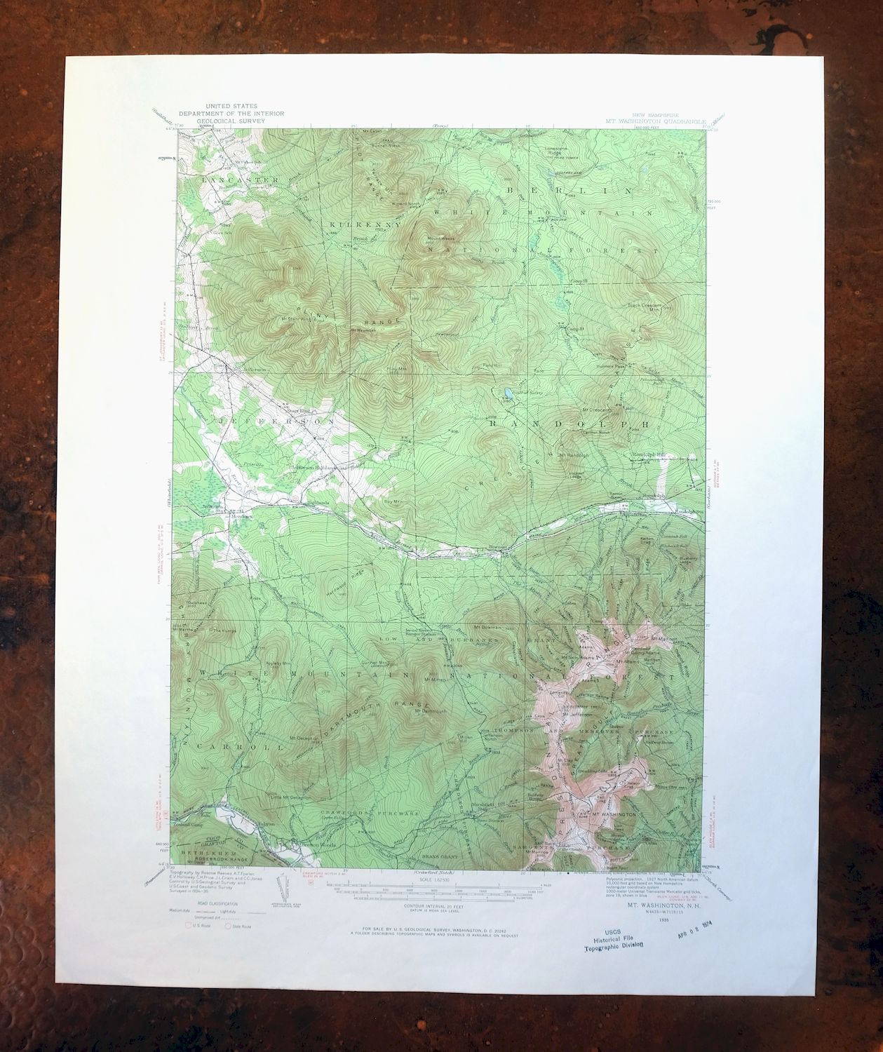 Mount Washington New Hampshire Berlin USGS Topo Map 1967