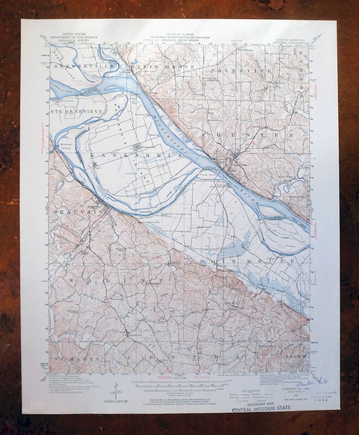 Chester Missouri Perryville Saint Mary USGS Topo Map 1964