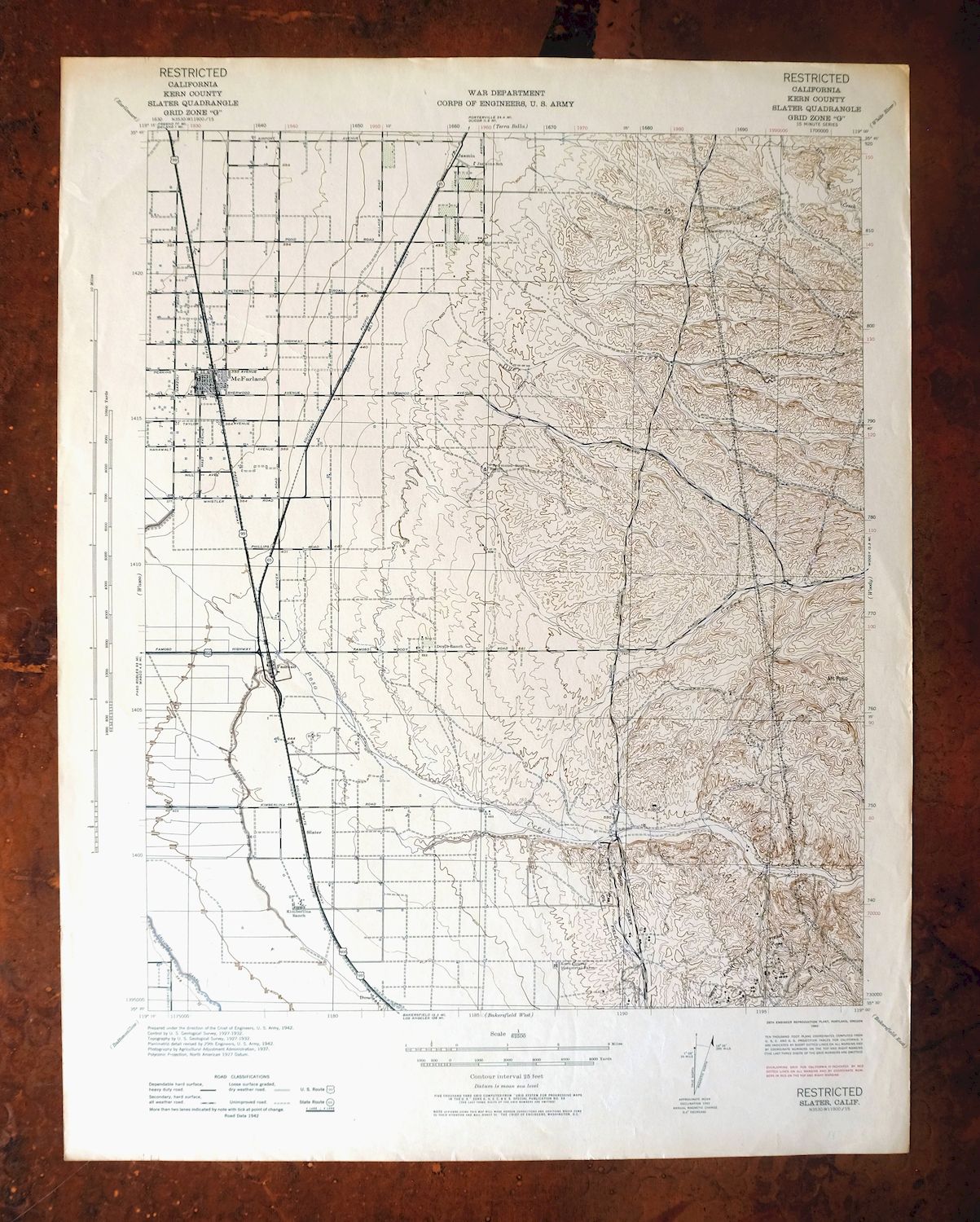 Slater California Delano Shafter USGS Topo Map 1942 Antique