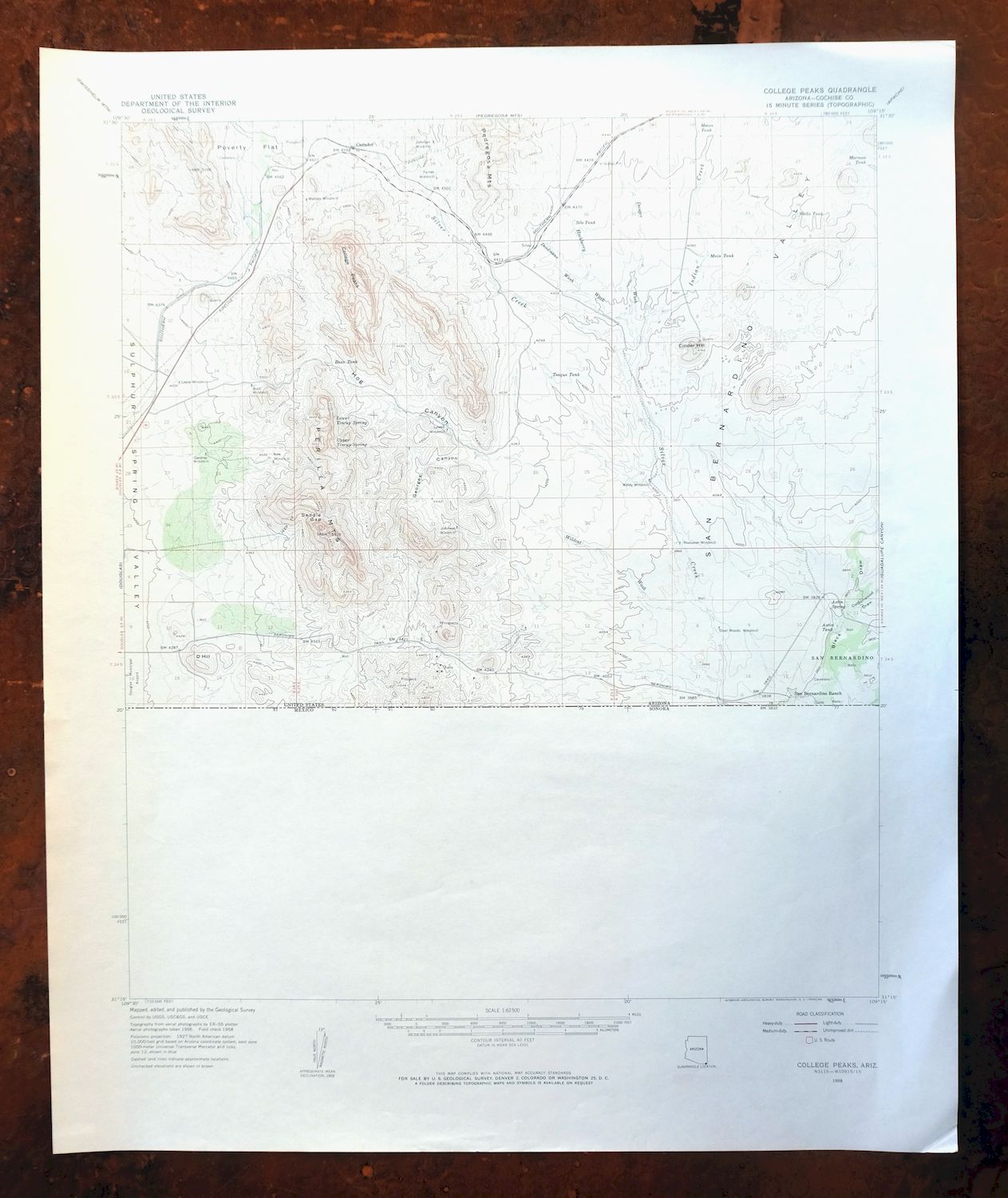 College Peaks Arizona Douglas USGS Topo Map 1959 Vintage
