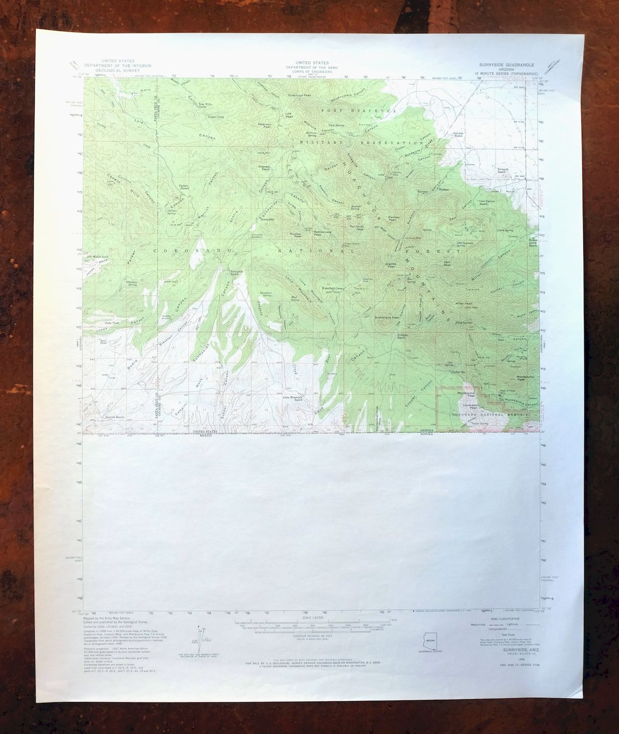Sunnyside Arizona Sierra Vista USGS Topo Map 1965 Vintage
