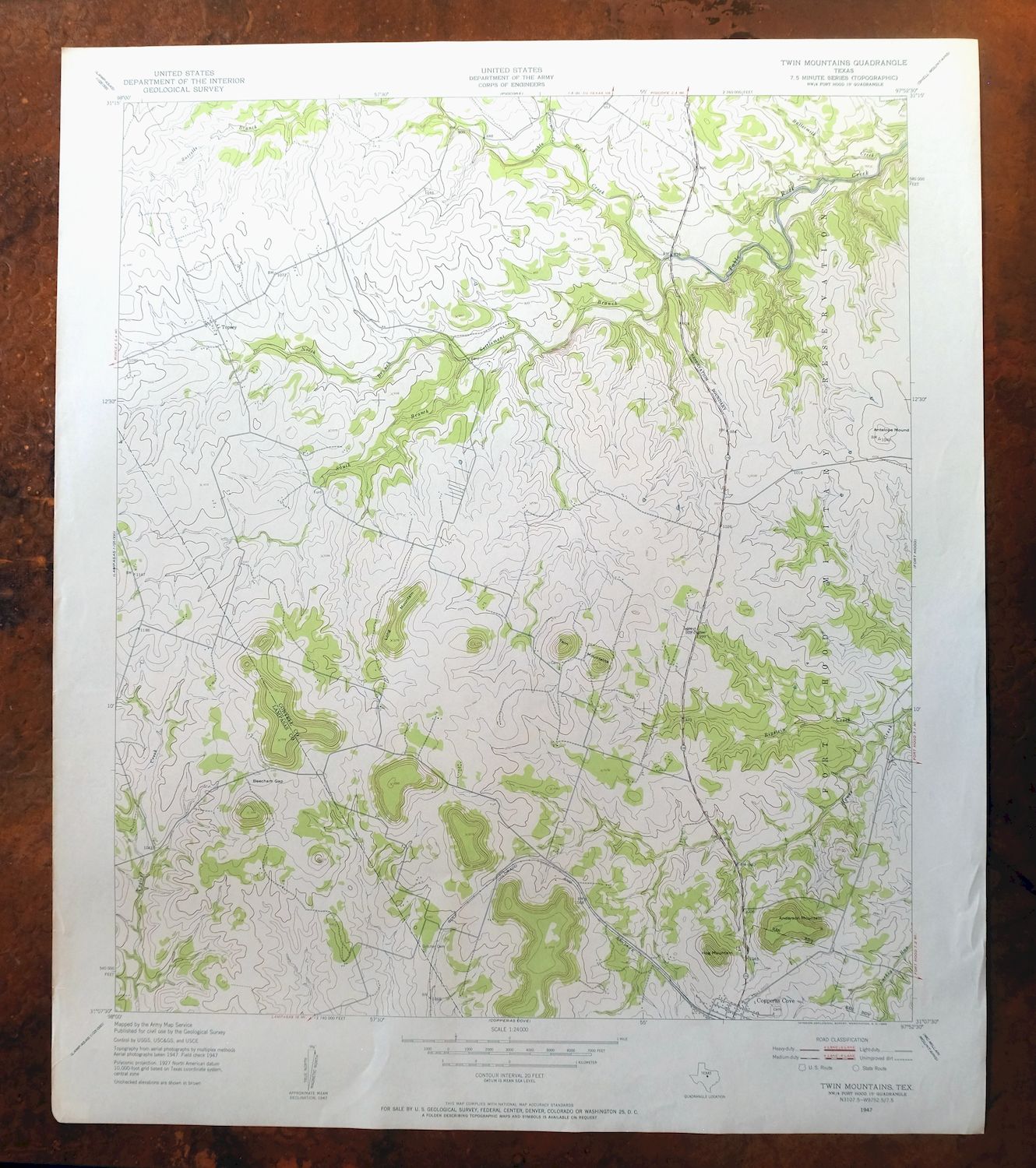 Twin Mountains Texas Copperas Cove USGS Topographic Map 1953