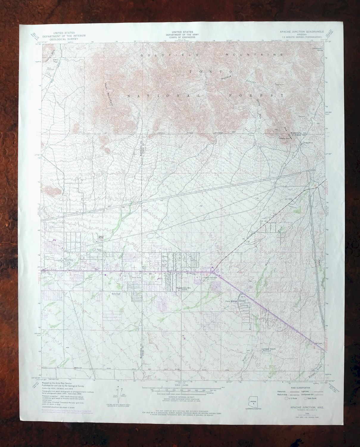 Apache Junction Arizona Tonto NF Mesa USGS Topo Map 1975