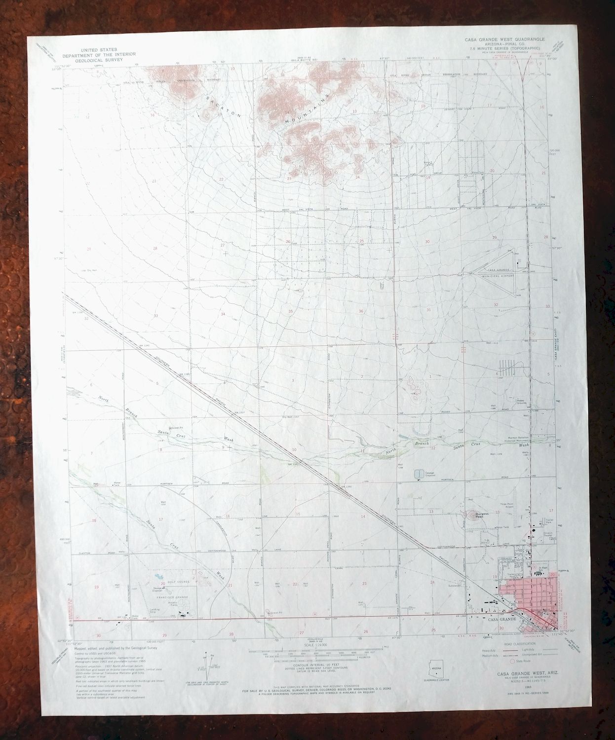 Casa Grande West Arizona USGS 7.5-Min Topo Map 1967 Vintage