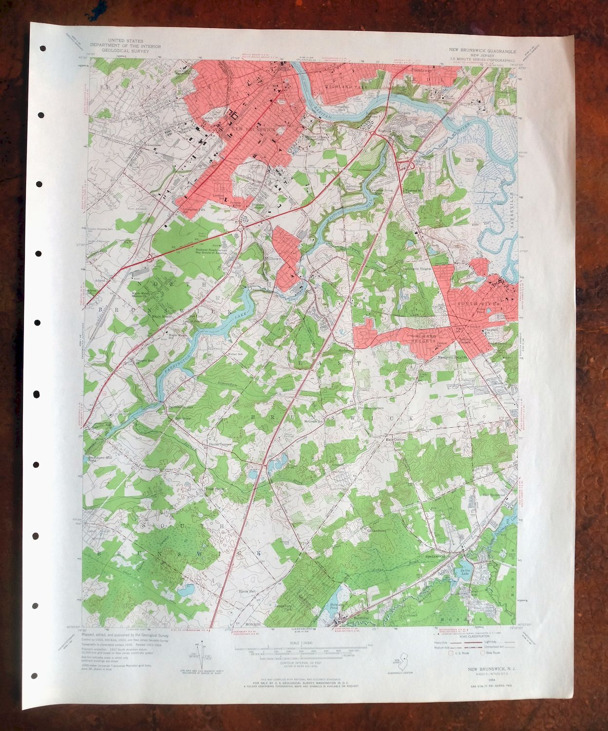 New Brunswick New Jersey Spotswood Edison USGS Topo Map 1965
