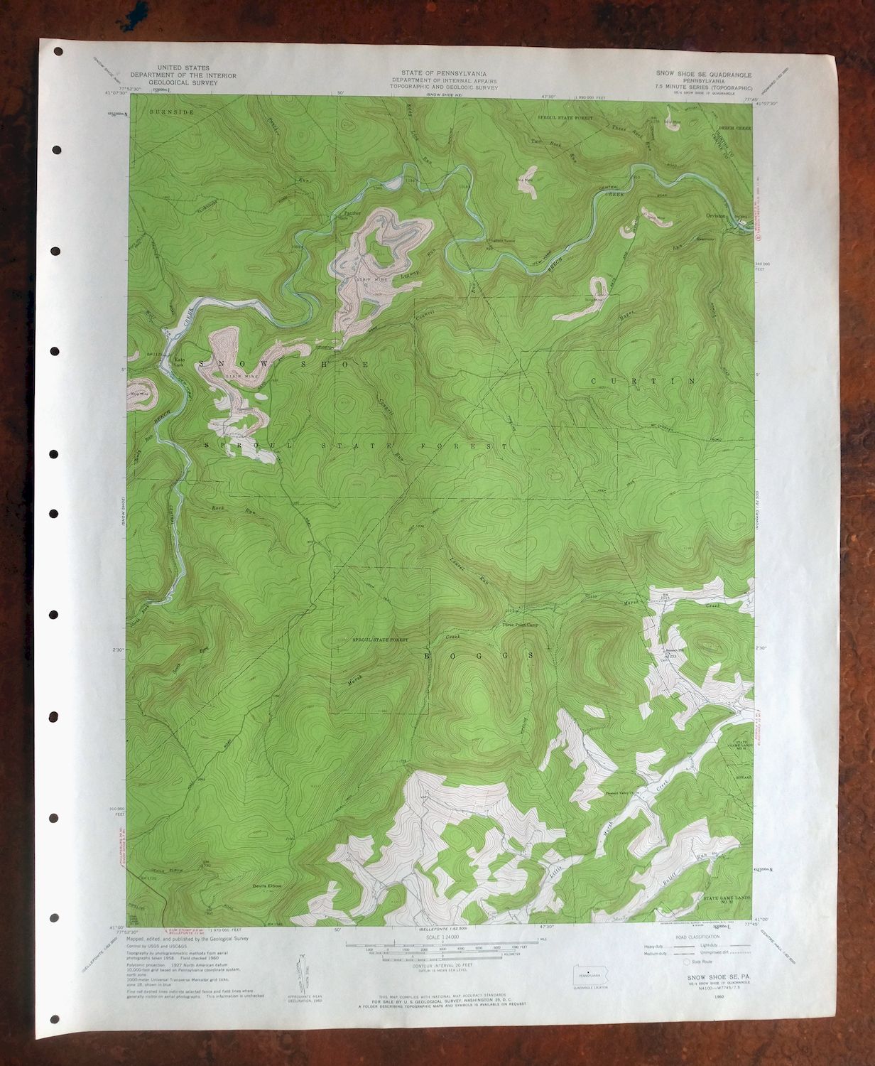 Snow Shoe SE Pennsylvania Orviston USGS Topographic Map 1962