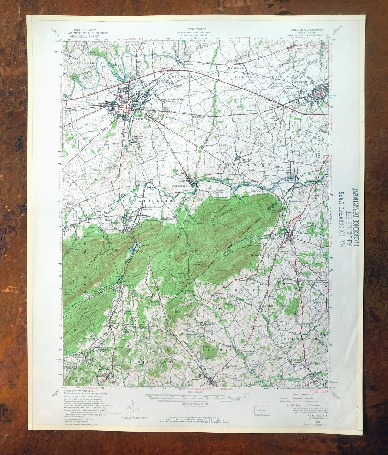 Carlisle Pennsylvania Schlusser USGS Topographic Map 1964
