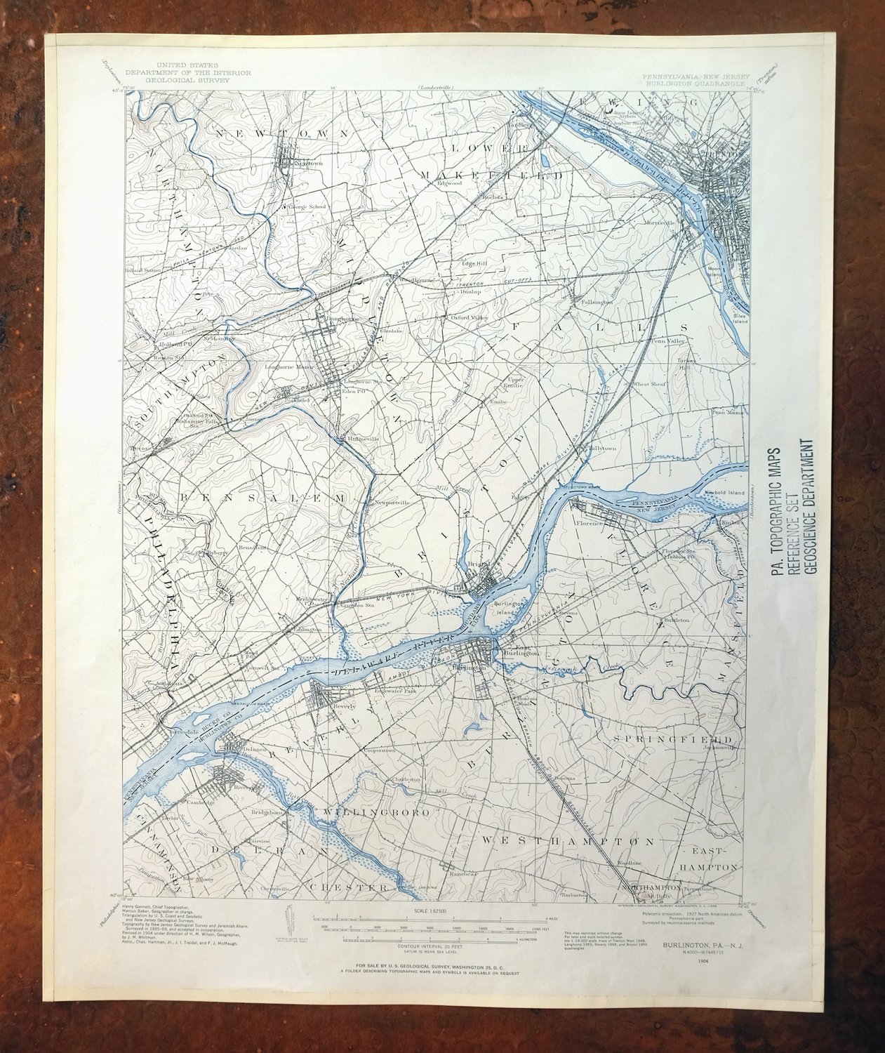 Burlington Pennsylvania Trenton USGS Topographic Map 1958