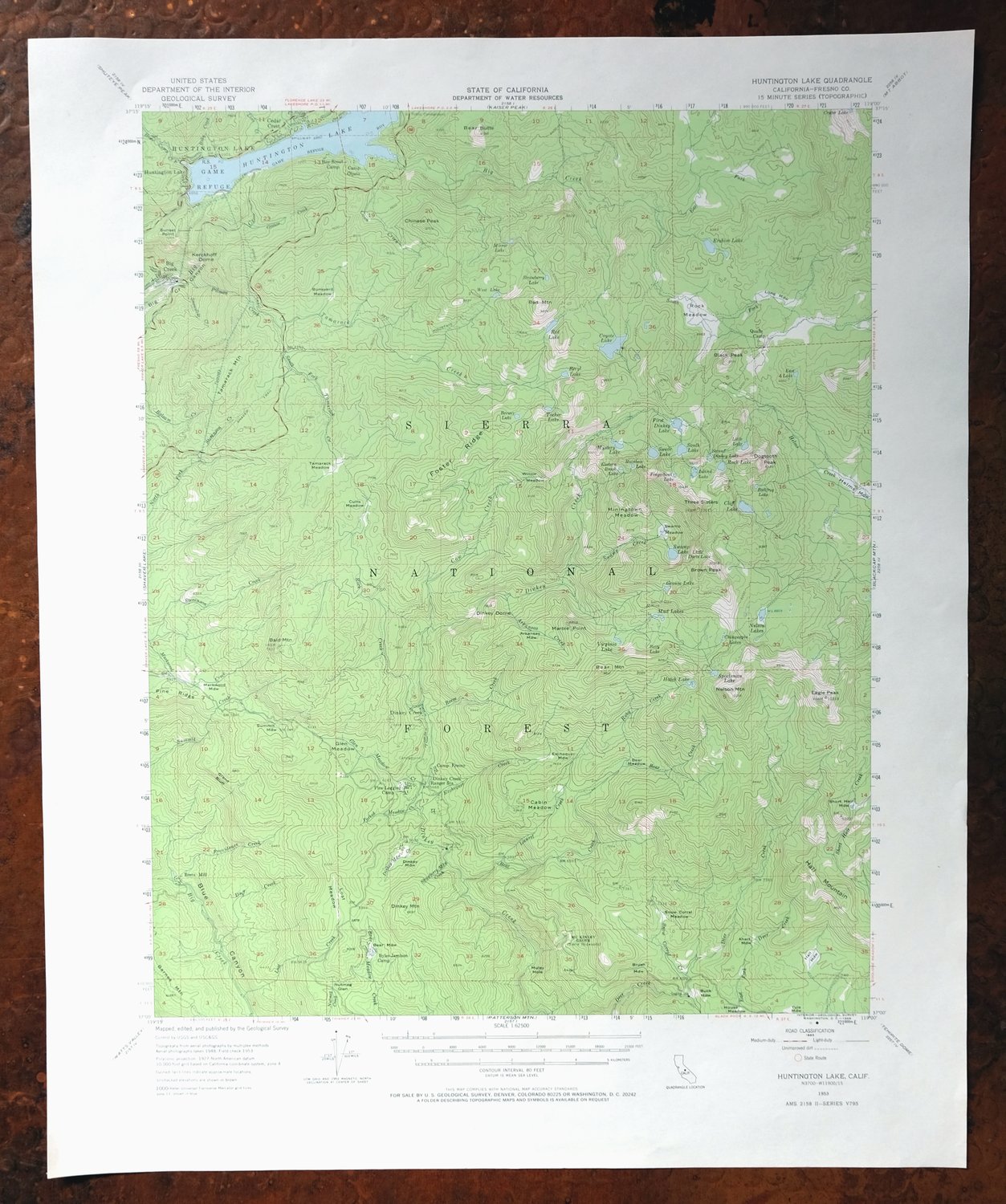 Huntington Lake California Shaver Lake USGS Topo Map 1968