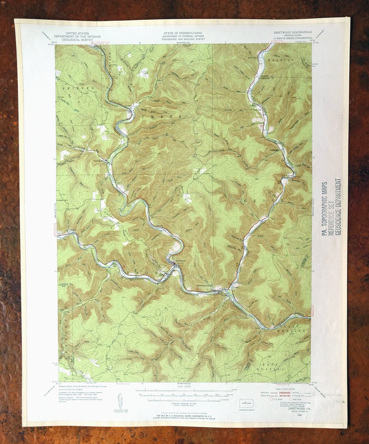 Driftwood Pennsylvania Sterling Run USGS Topo Map 1956