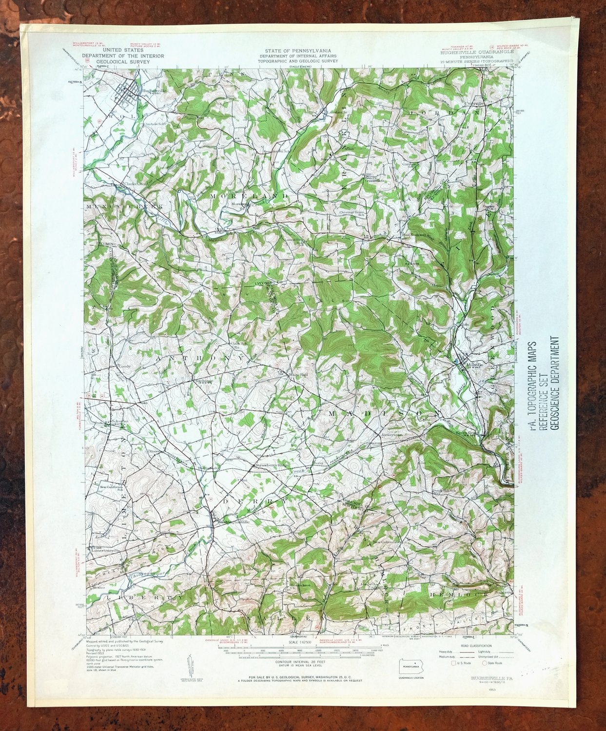 Hughesville Pennsylvania Millville Iola USGS Topo Map 1962