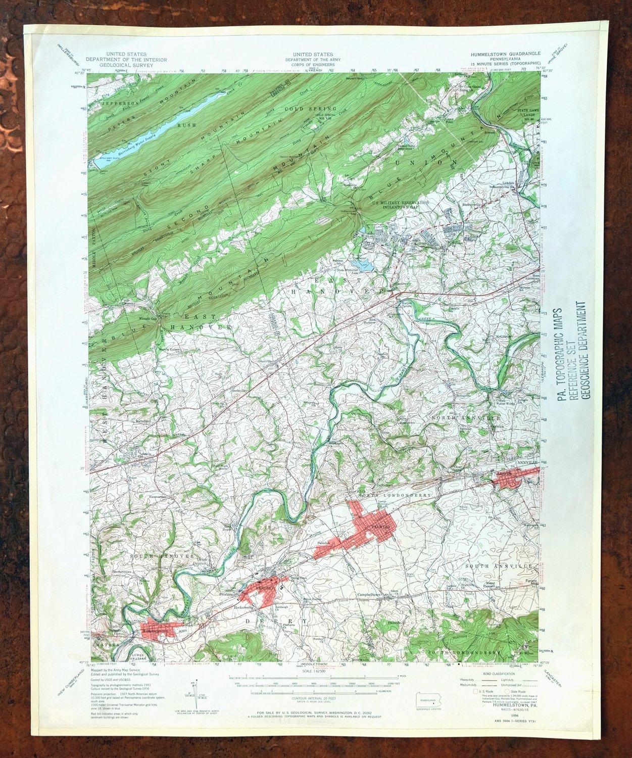 Hummelstown Pennsylvania Hershey Palmyra USGS Topo Map 1965