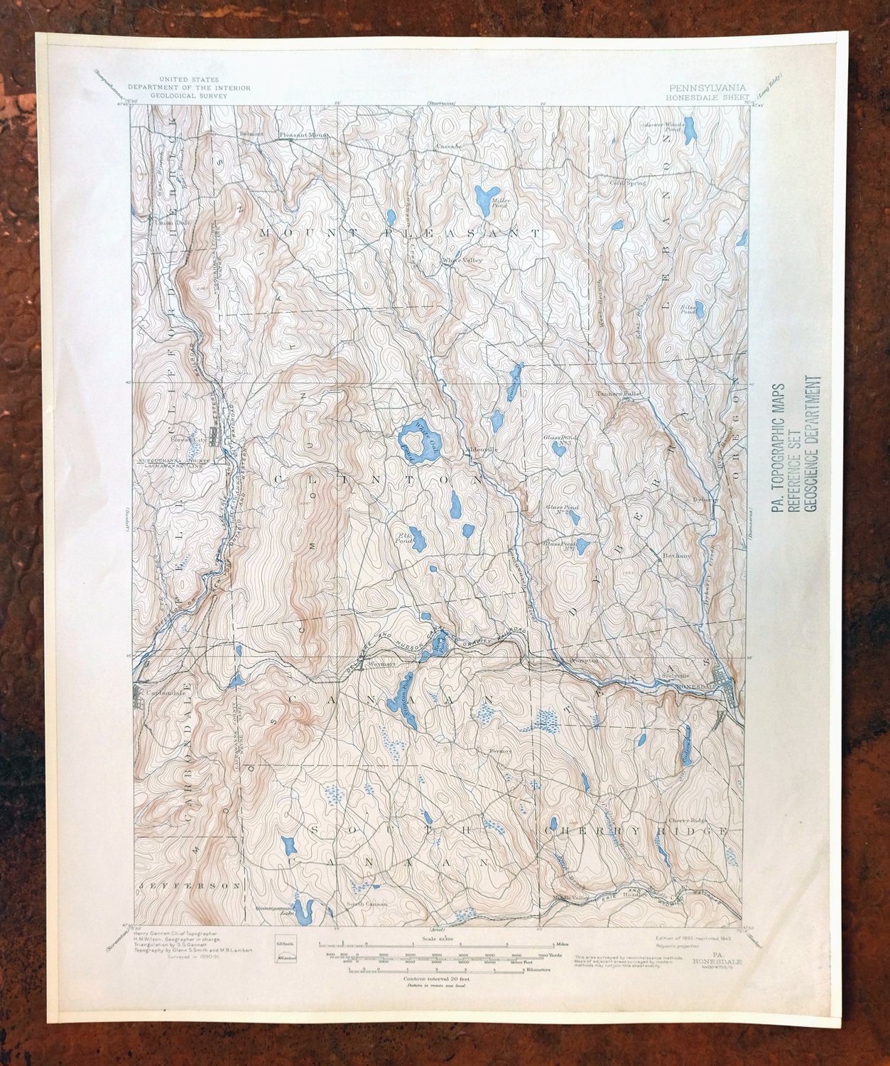 Honesdale Pennsylvania Carbondale Waymart USGS Topo Map 1945