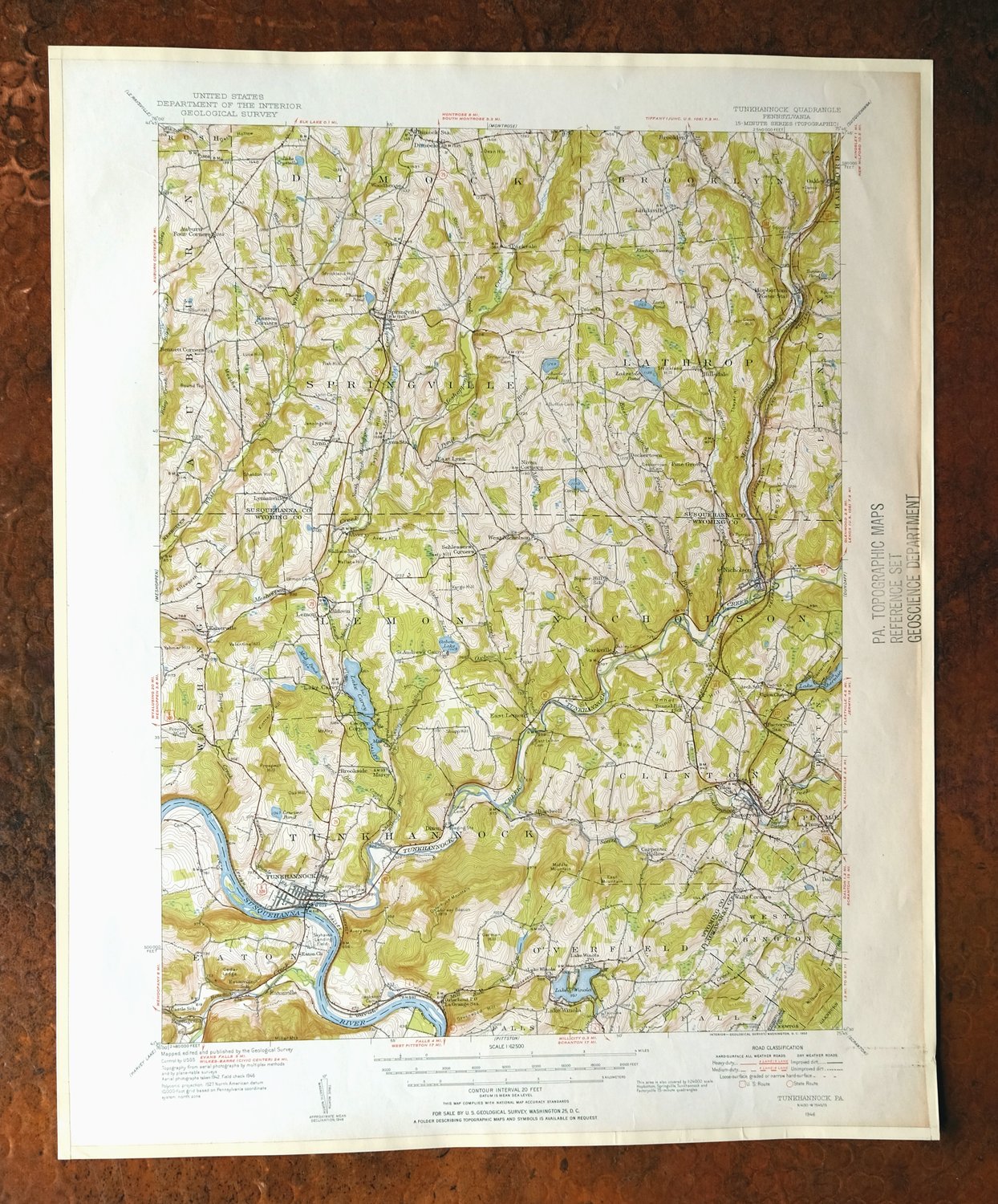Tunkhannock Pennsylvania Dalton Glenburn USGS Topo Map 1952
