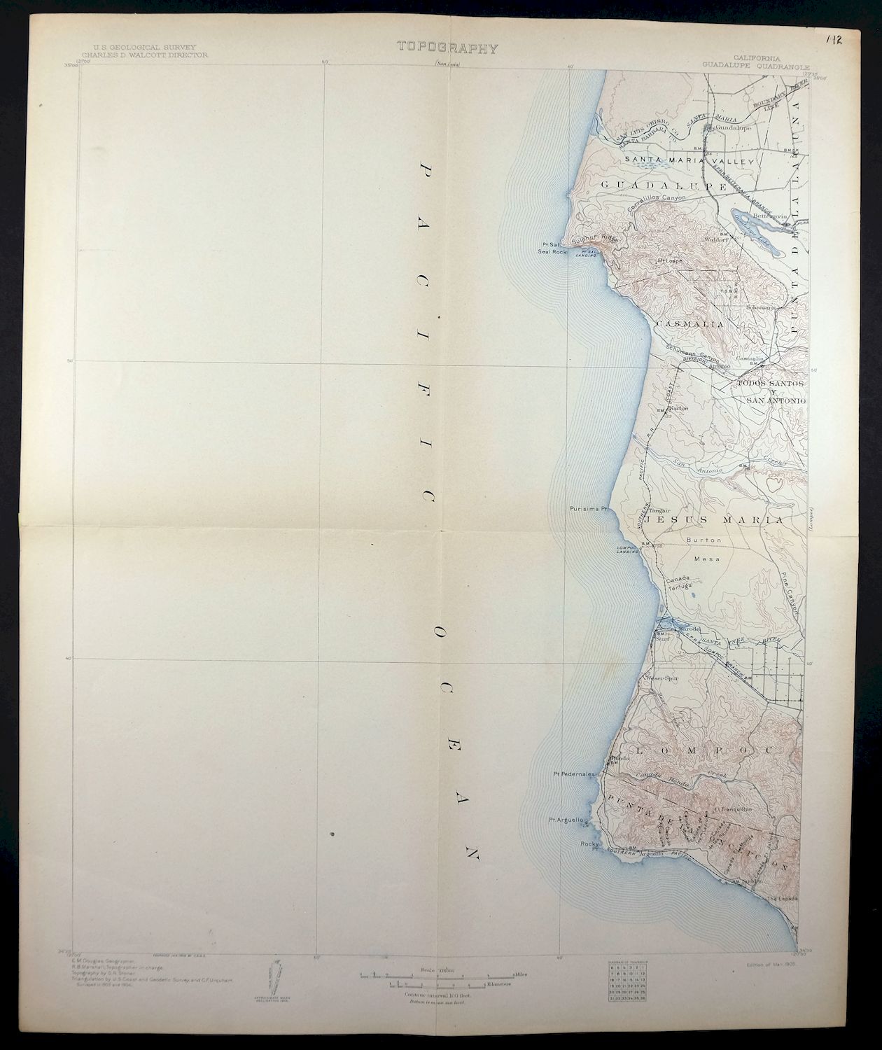Guadalupe California Santa Maria Lompoc USGS Topo Map 1905
