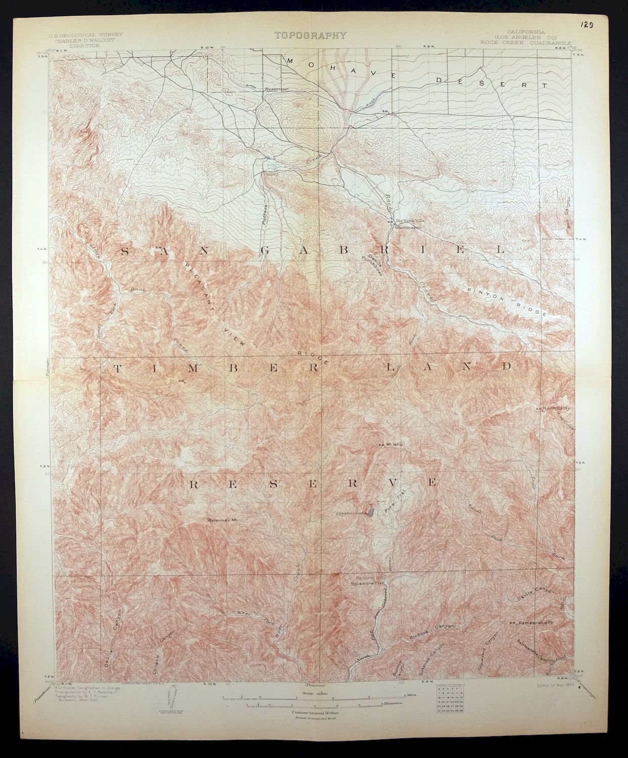 Rock Creek California Angeles NF USGS Topo Map 1903 Antique
