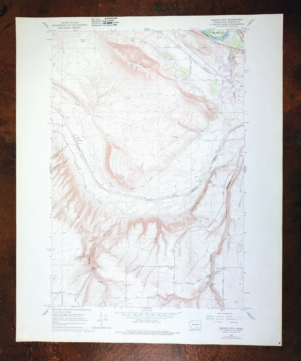 Badger Mountain Washington South Richland USGS Topo Map 1978