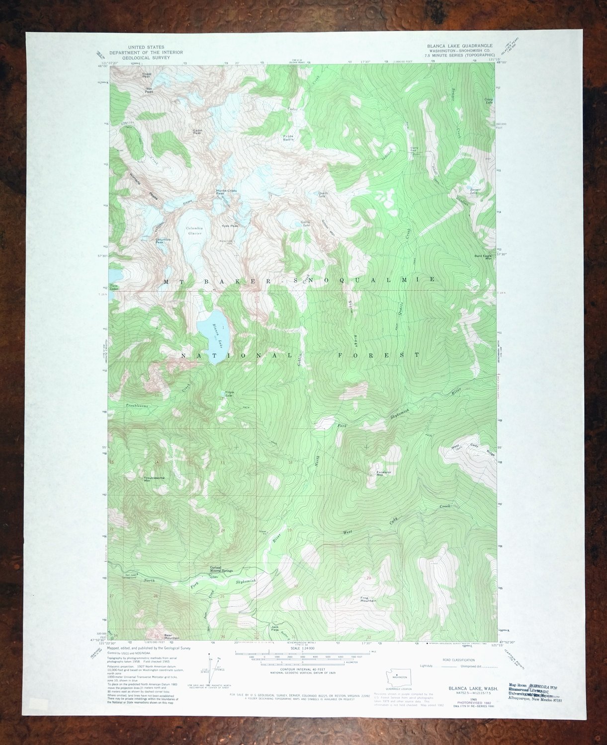 Blanca Lake Washington USGS 7.5-Min Topo Map 1982 Vintage