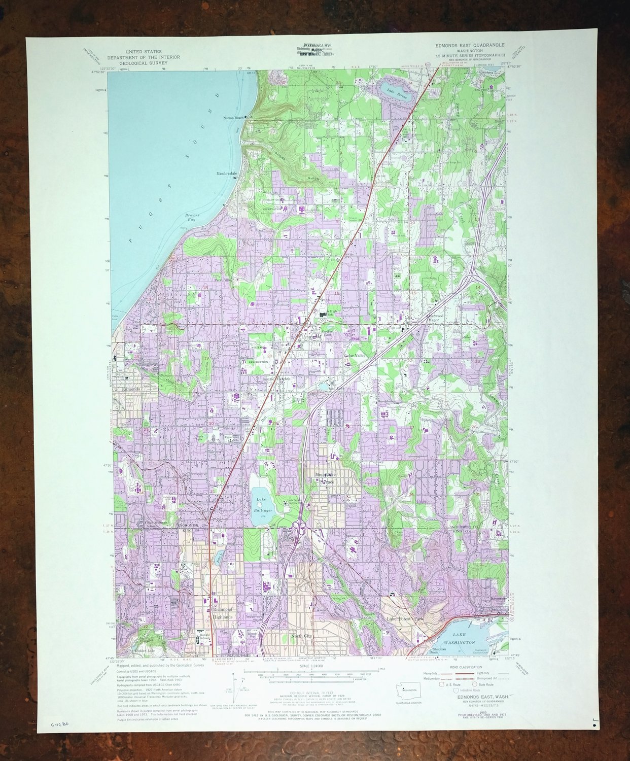 Edmonds East Washington Shoreline Brier USGS Topo Map 1976