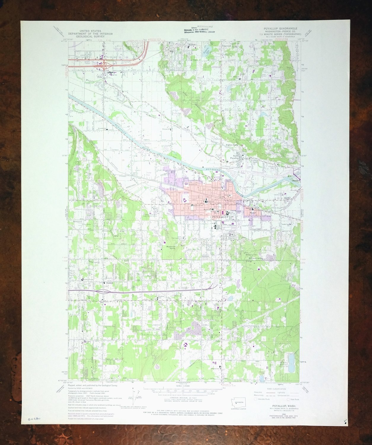 Puyallup Washington Tacoma Waller USGS Topographic Map 1976