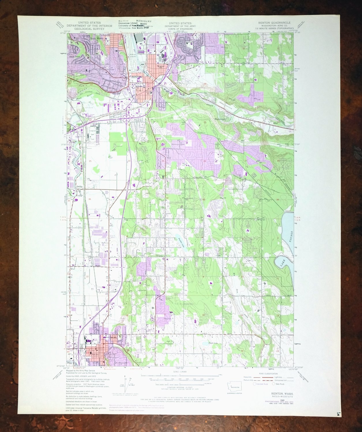 Renton Washington Seattle Kent USGS Topo Map 1976 Vintage