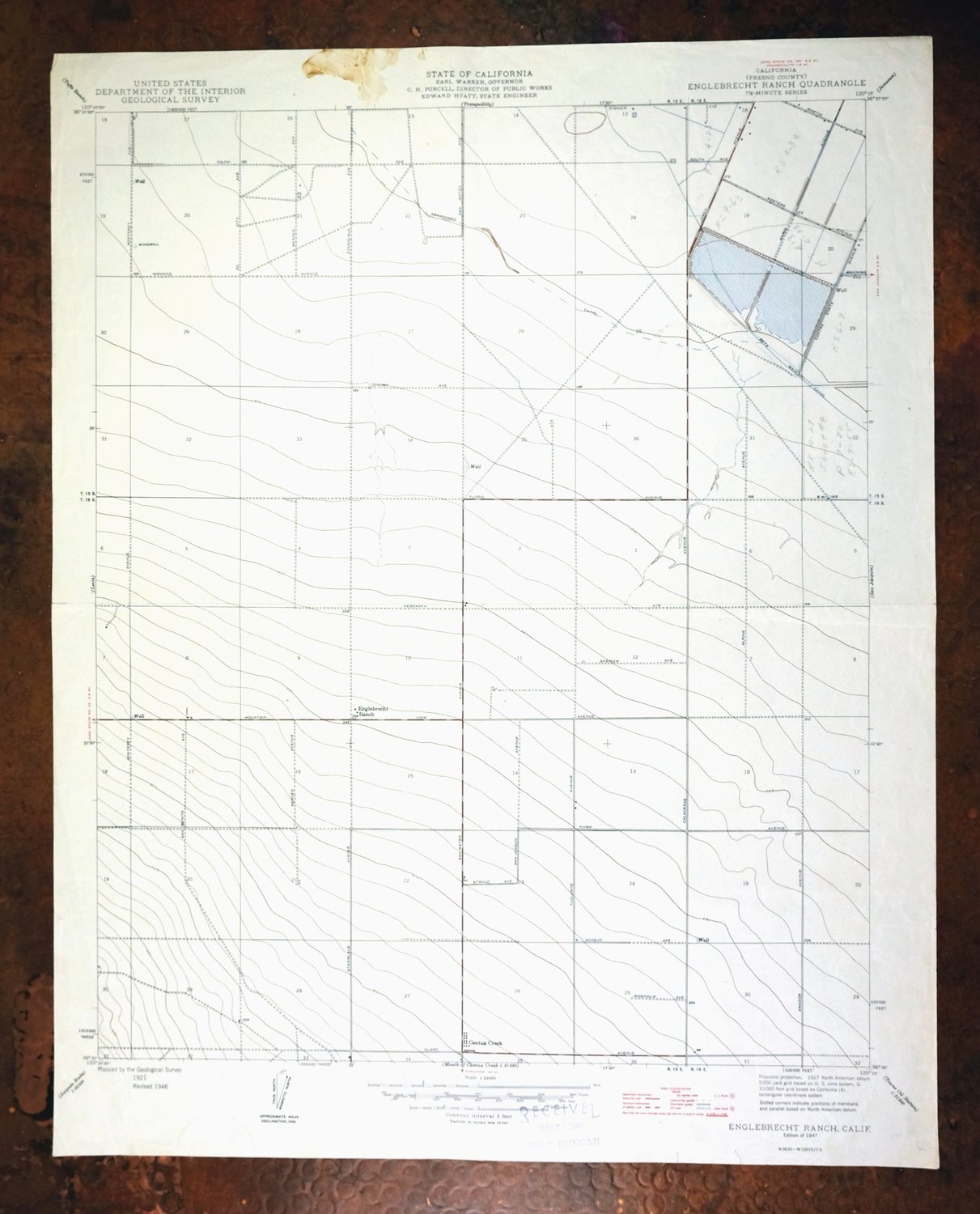 Englebrecht Ranch California Cantua Creek USGS Topo Map 1947
