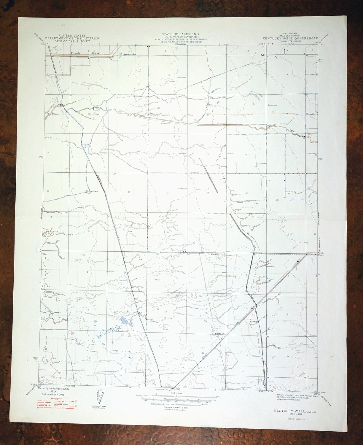 Kentucky Well California USGS 7.5-Min Topo Map 1948 Vintage
