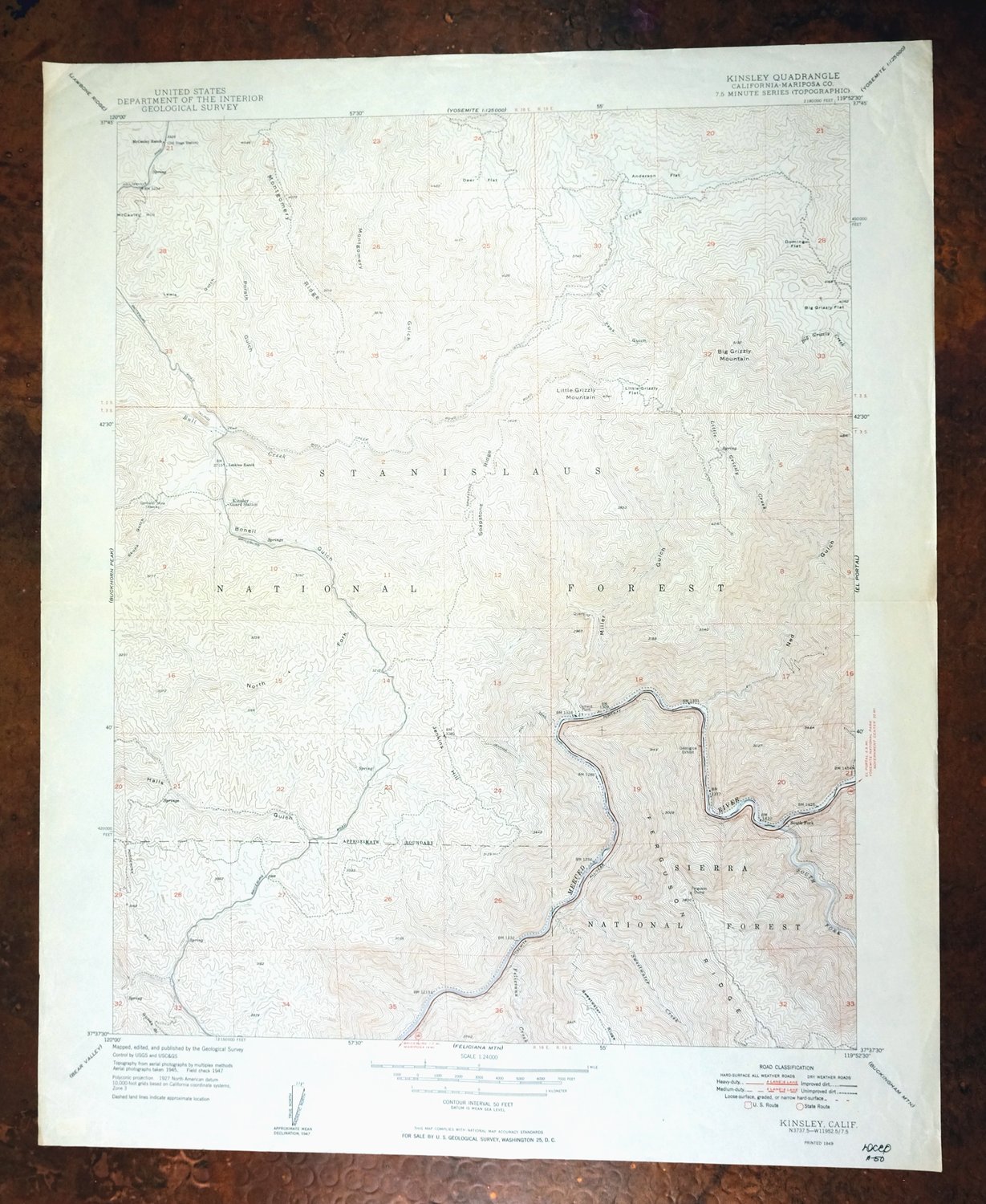 Kinsley California USGS 7.5-Min Topographic Map 1949 Vintage