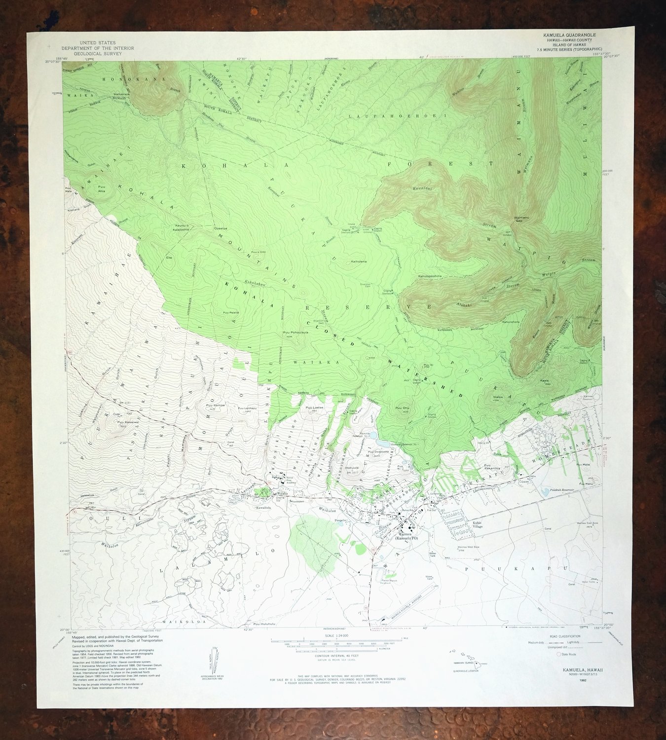 Kamuela Hawaii Waimea Kohala Forest USGS Topo Map 1982
