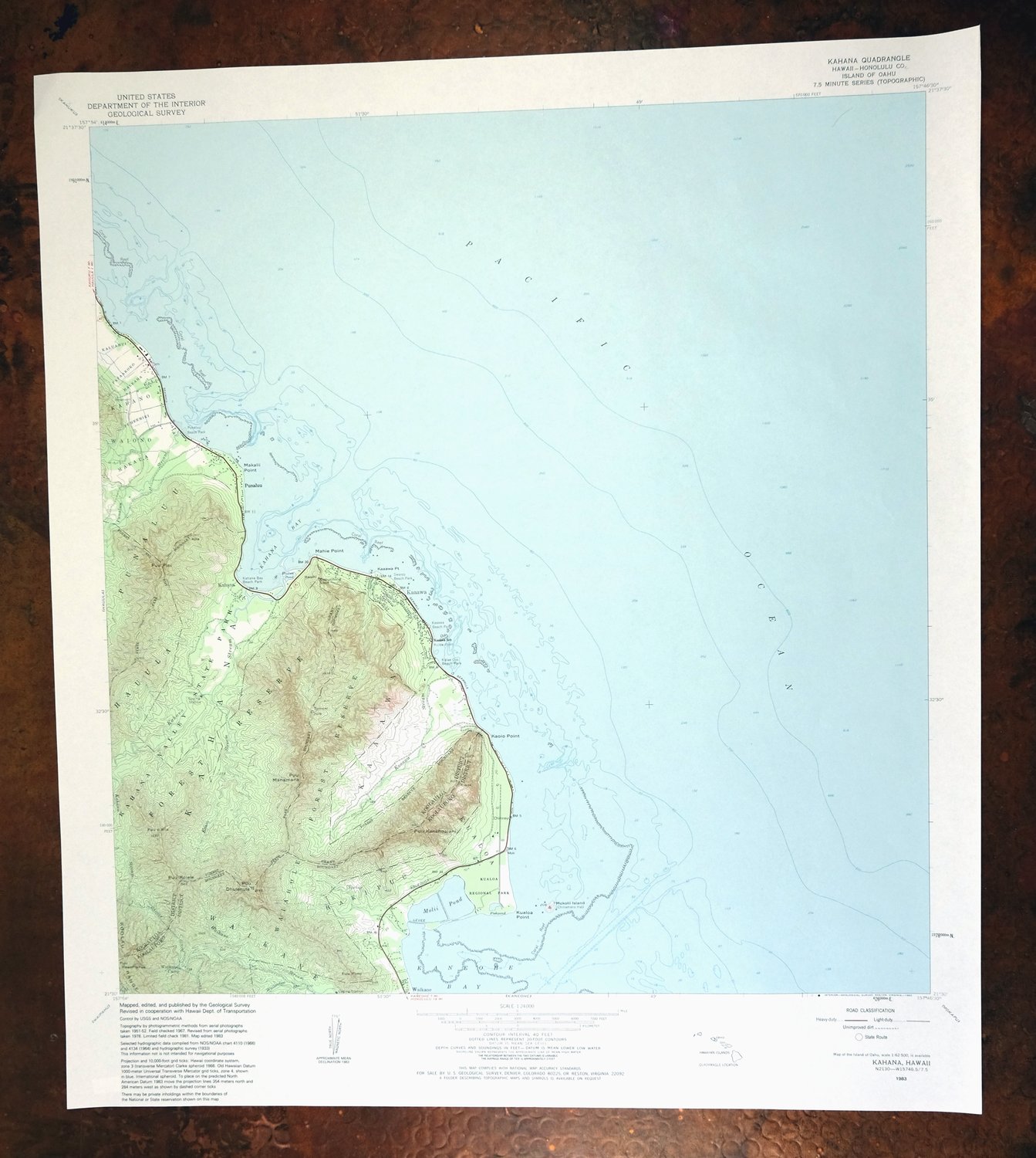 Kahana Hawaii Hauula Kaaawa USGS Topo Map 1983 Vintage
