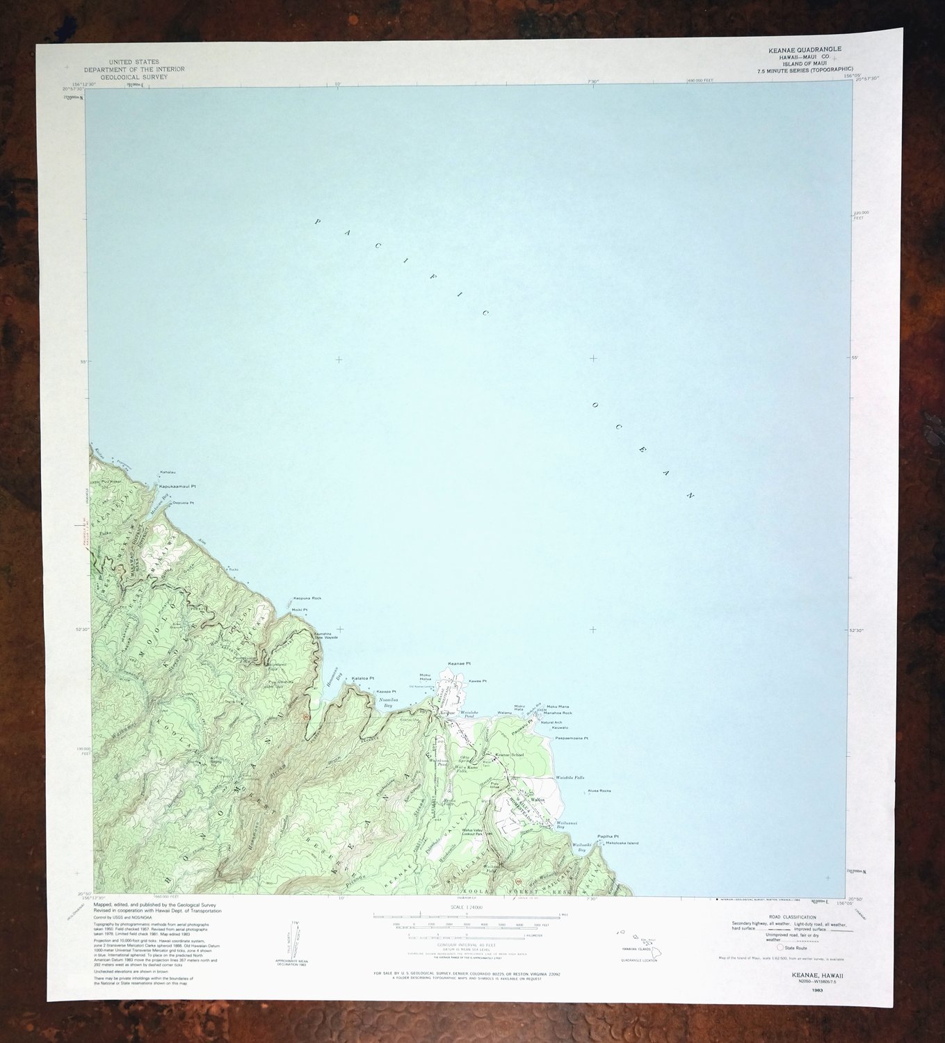 Keanae Hawaii USGS 7.5-Min Topographic Map 1983 Vintage