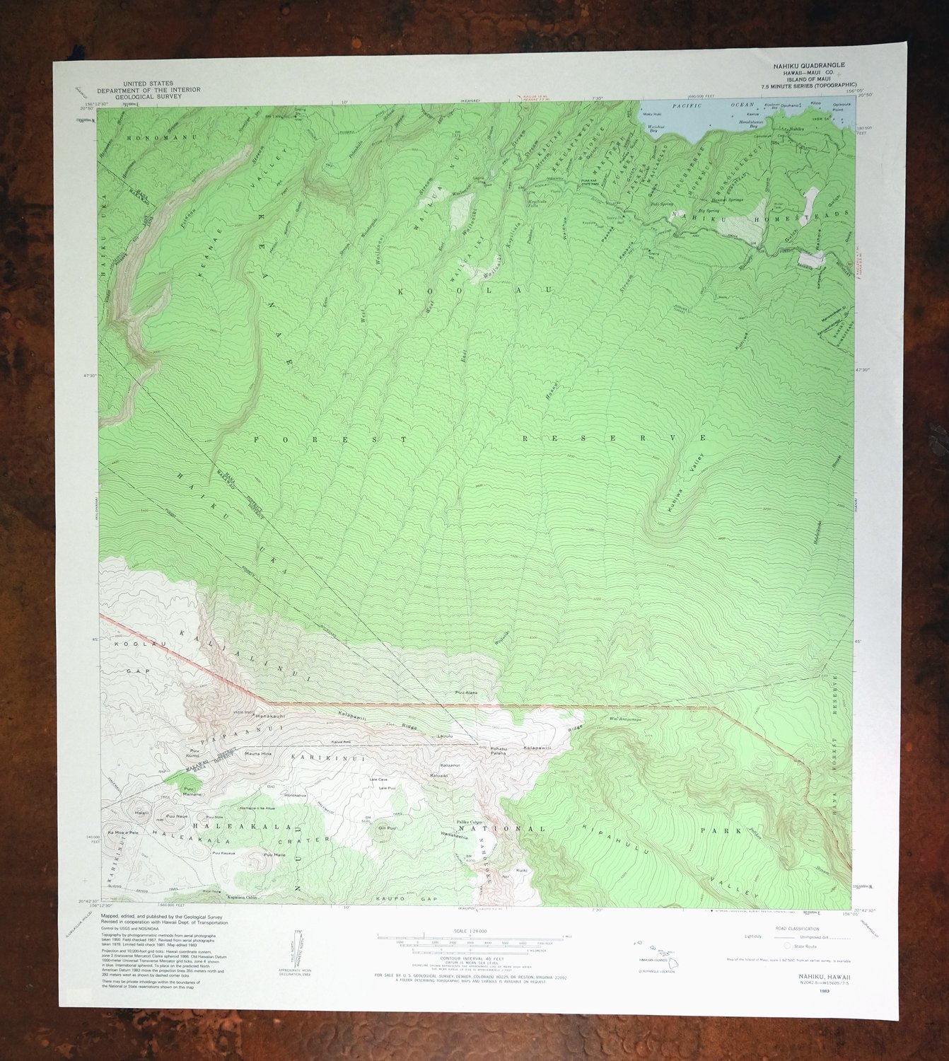 Nahiku Hawaii Wailua USGS 7.5-Min Topo Map 1983 Vintage
