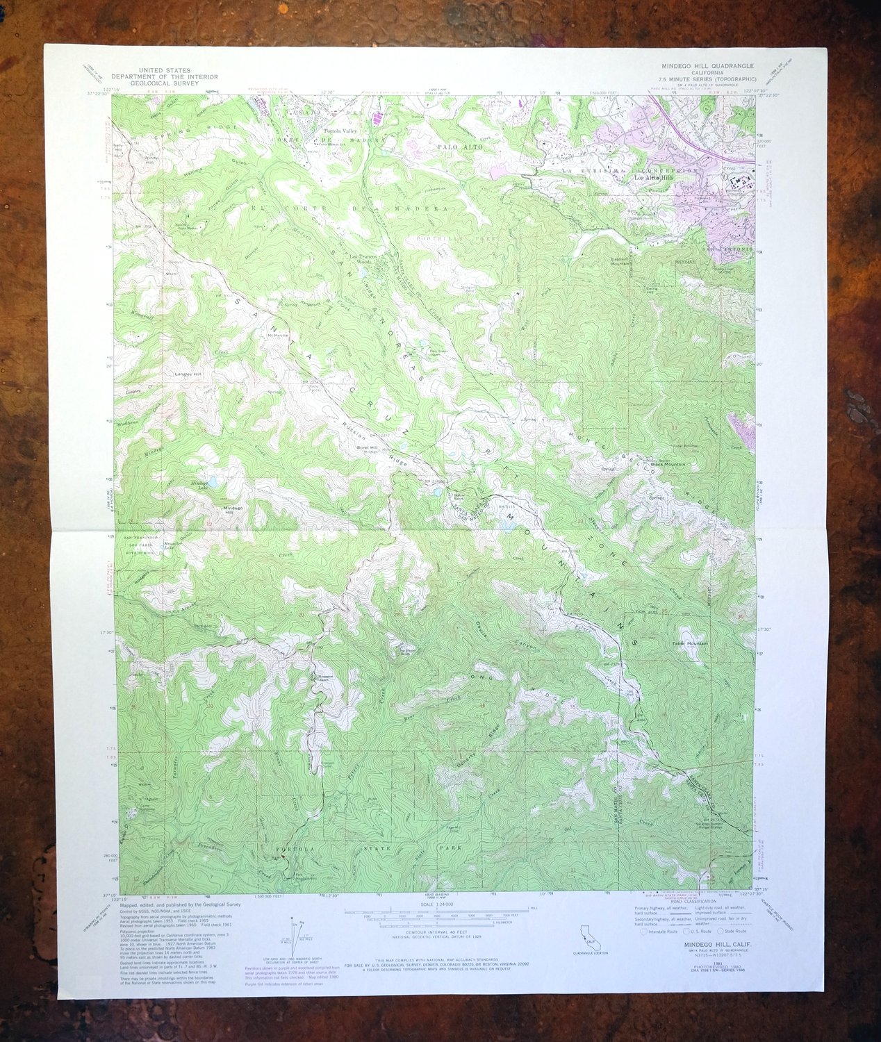 Mindego Hill California Palo Alto USGS Topo Map 1980 Vintage
