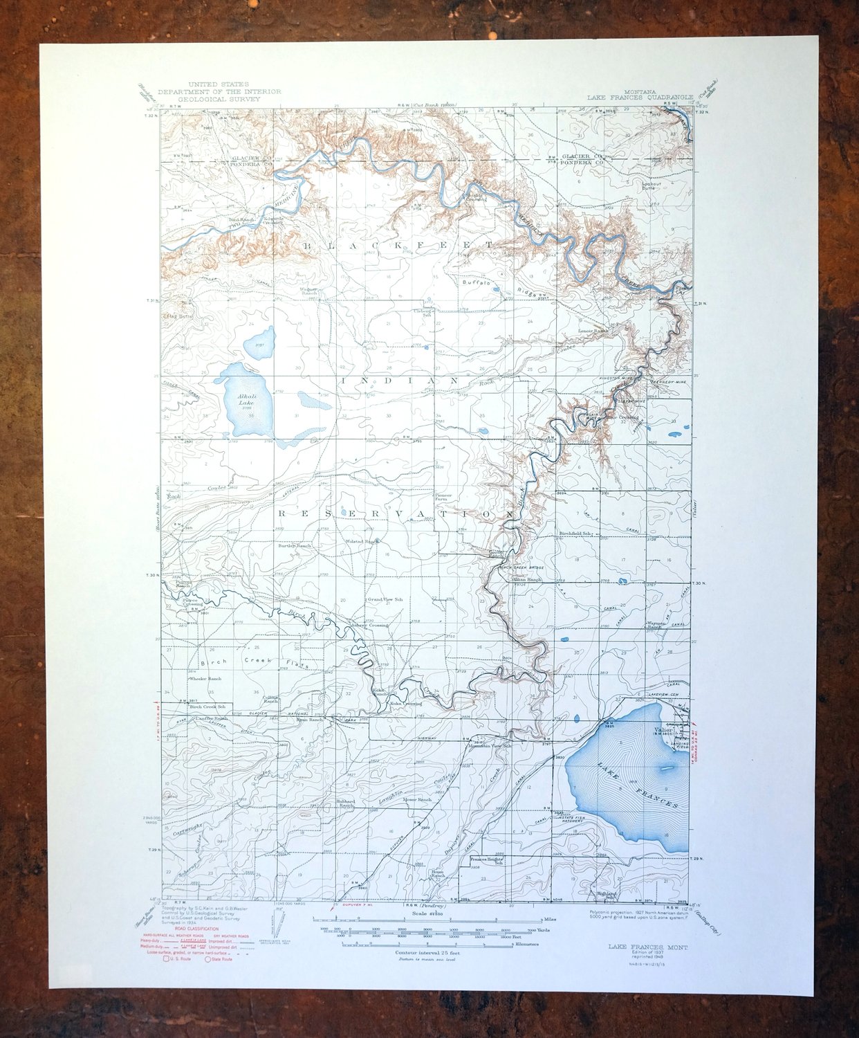 Lake Frances Montana Valier USGS 15-Min Topographic Map 1949
