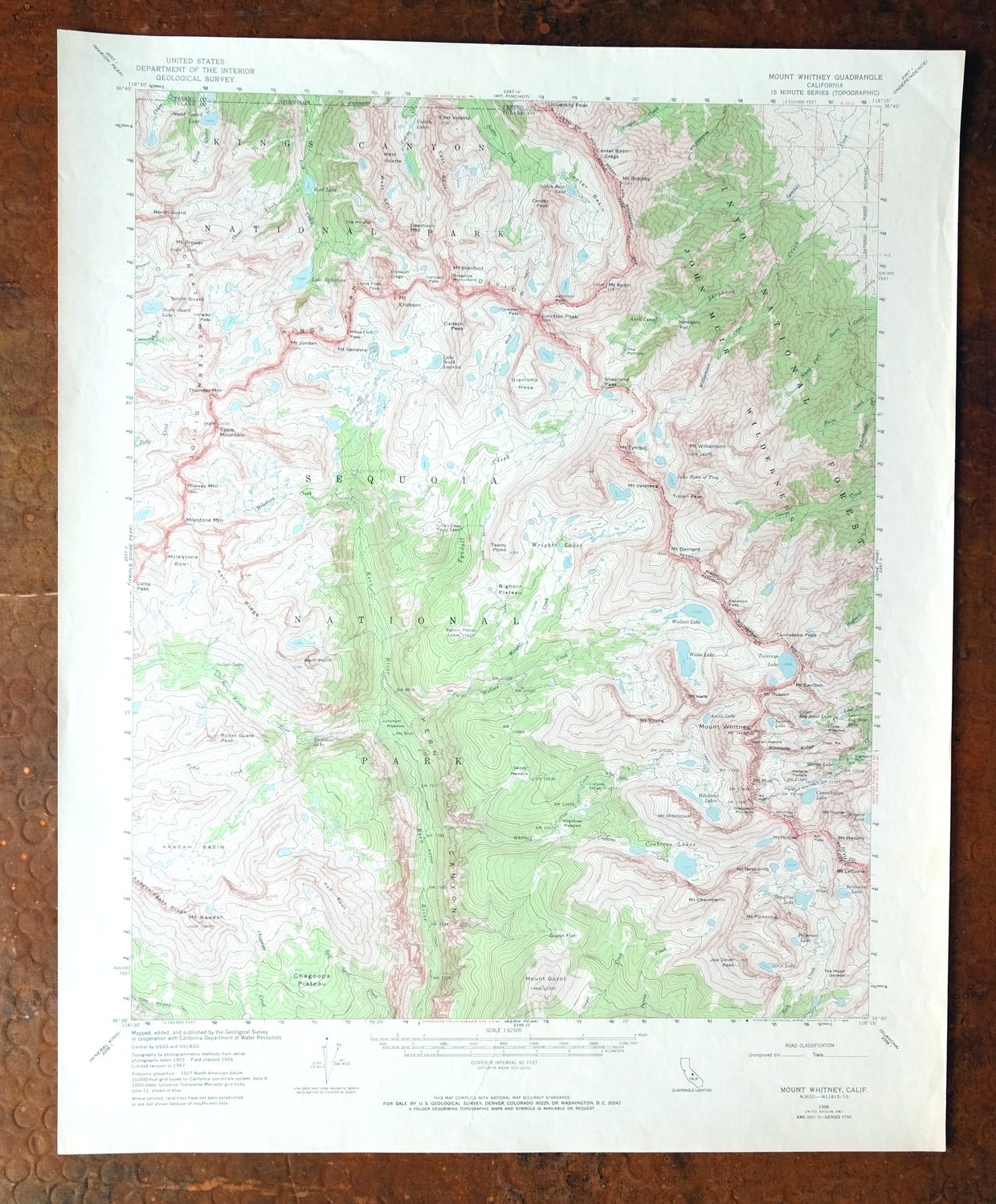 Mount Whitney California USGS 15-Min Topo Map 1972 Vintage
