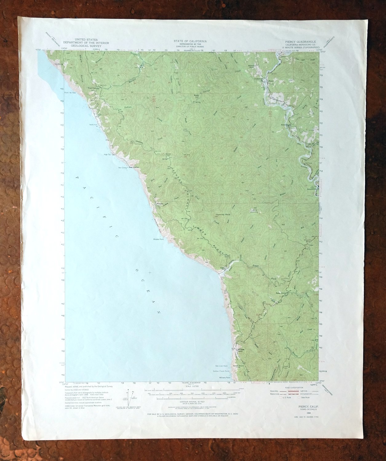Piercy California USGS 15-Min Topographic Map 1971 Vintage