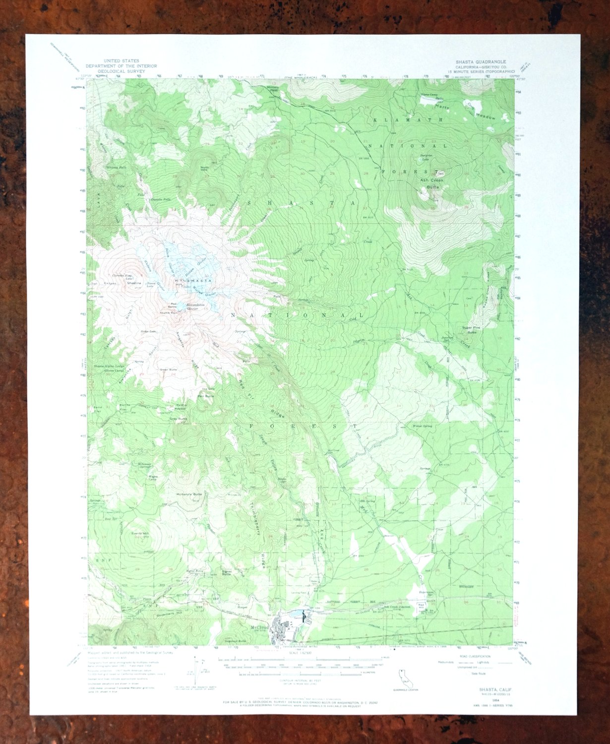 Shasta California McCloud USGS 15-Min Topo Map 1968 Vintage