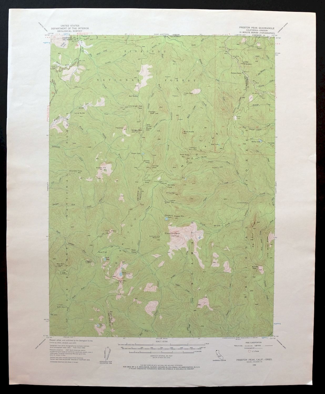 Preston Peak California Klamath NF USGS 15-Min Topo Map 1962