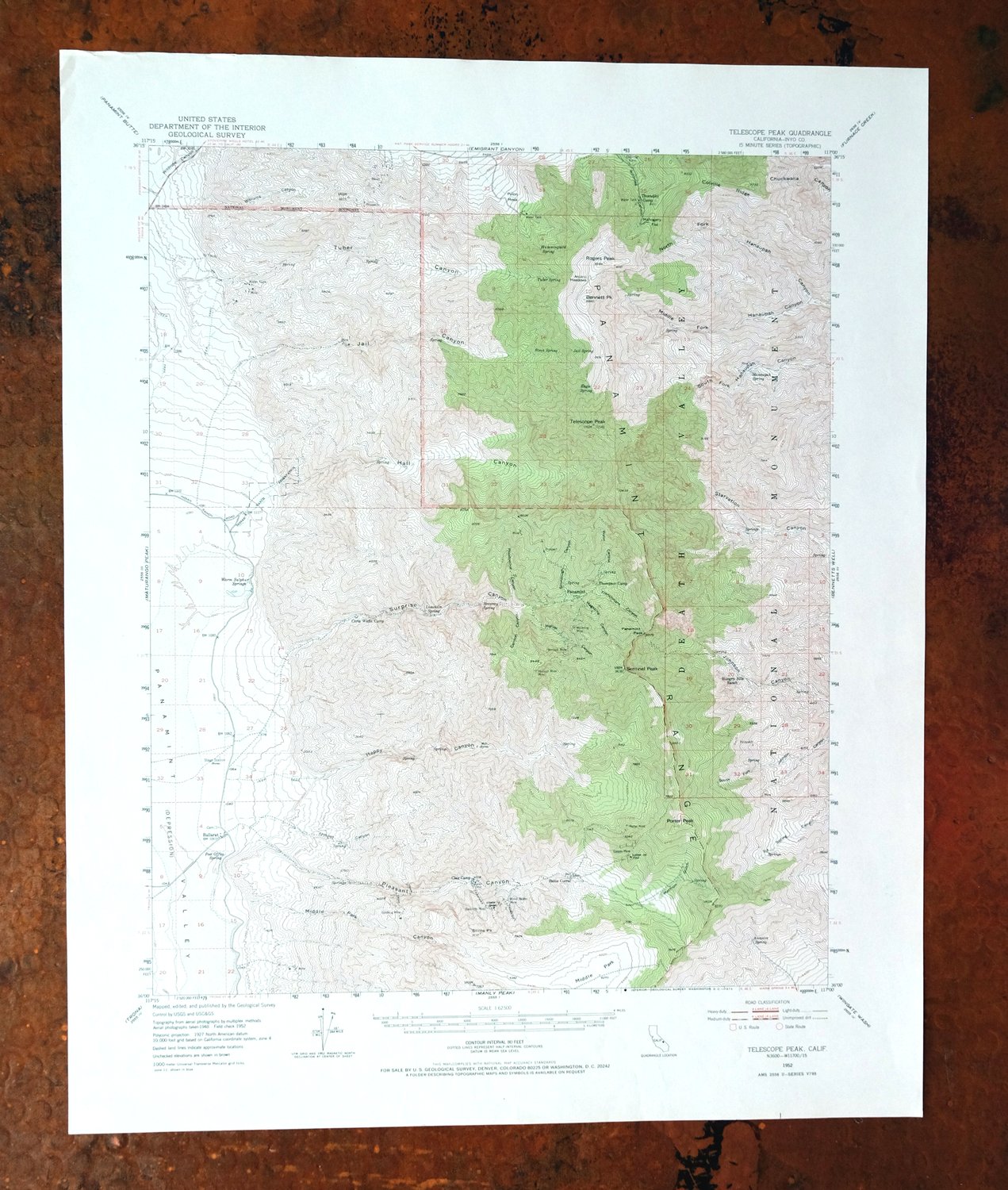 Telescope Peak California USGS 15-Min Topo Map 1973 Vintage