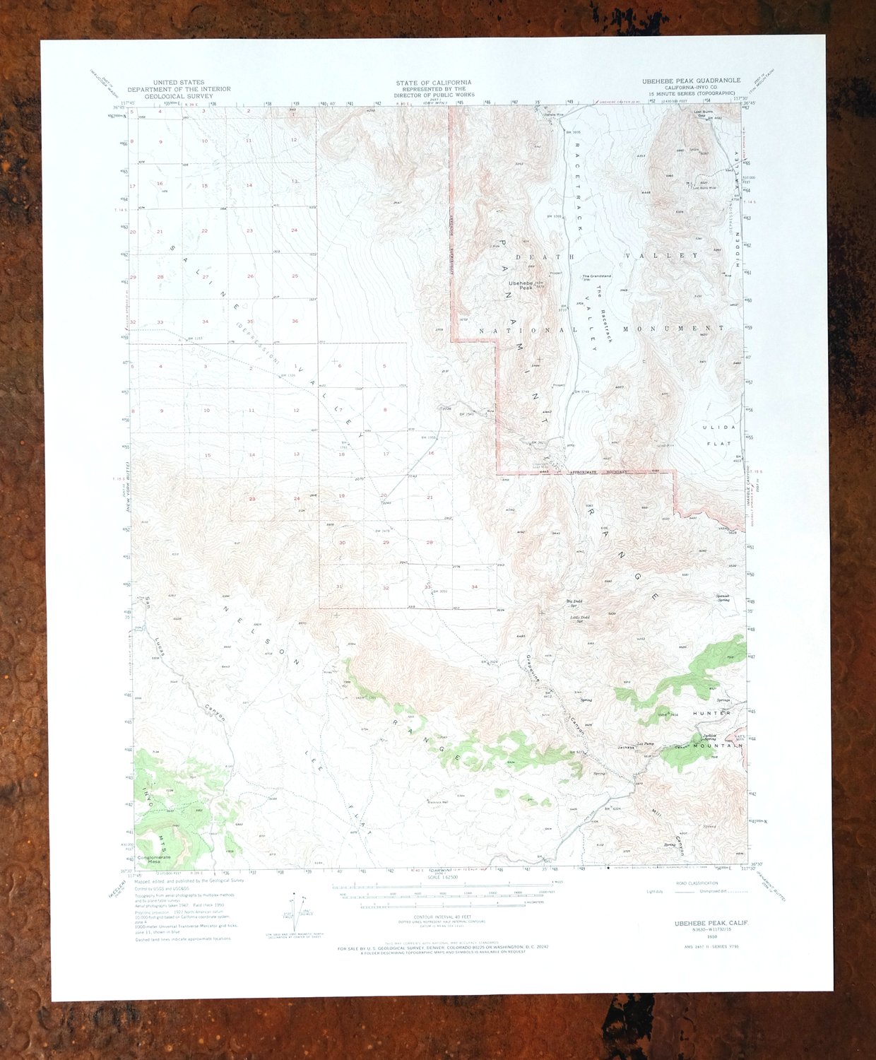 Ubehebe Peak California USGS 15-Min Topo Map 1966 Vintage