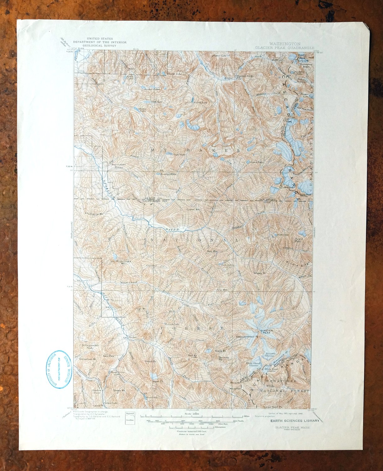 Glacier Peak Washington Suiattle River USGS Topo Map 1946