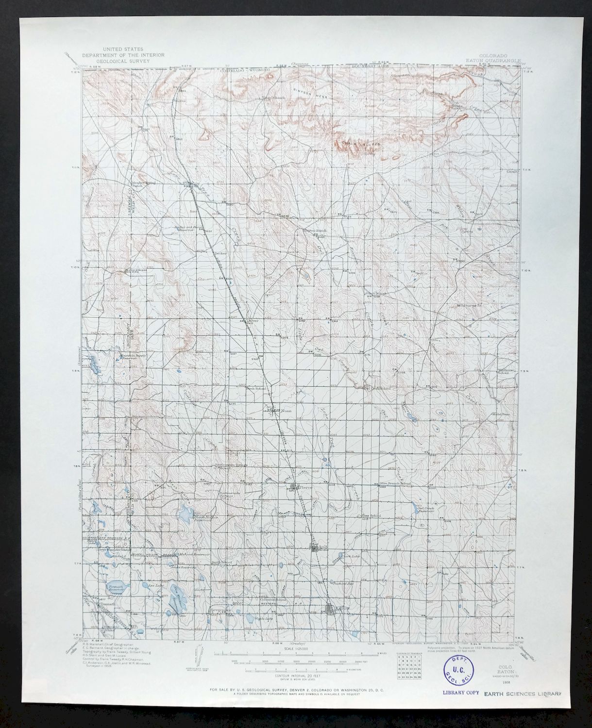 Eaton Colorado Fort Collins Ault USGS Topographic Map 1957