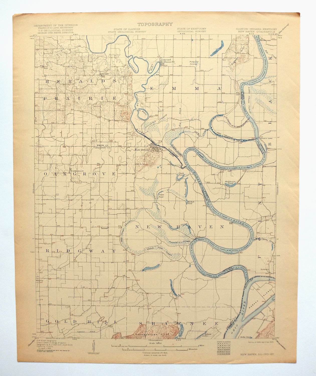 New Haven Illinois Ridgway Herald USGS Topo Map 1920 Antique