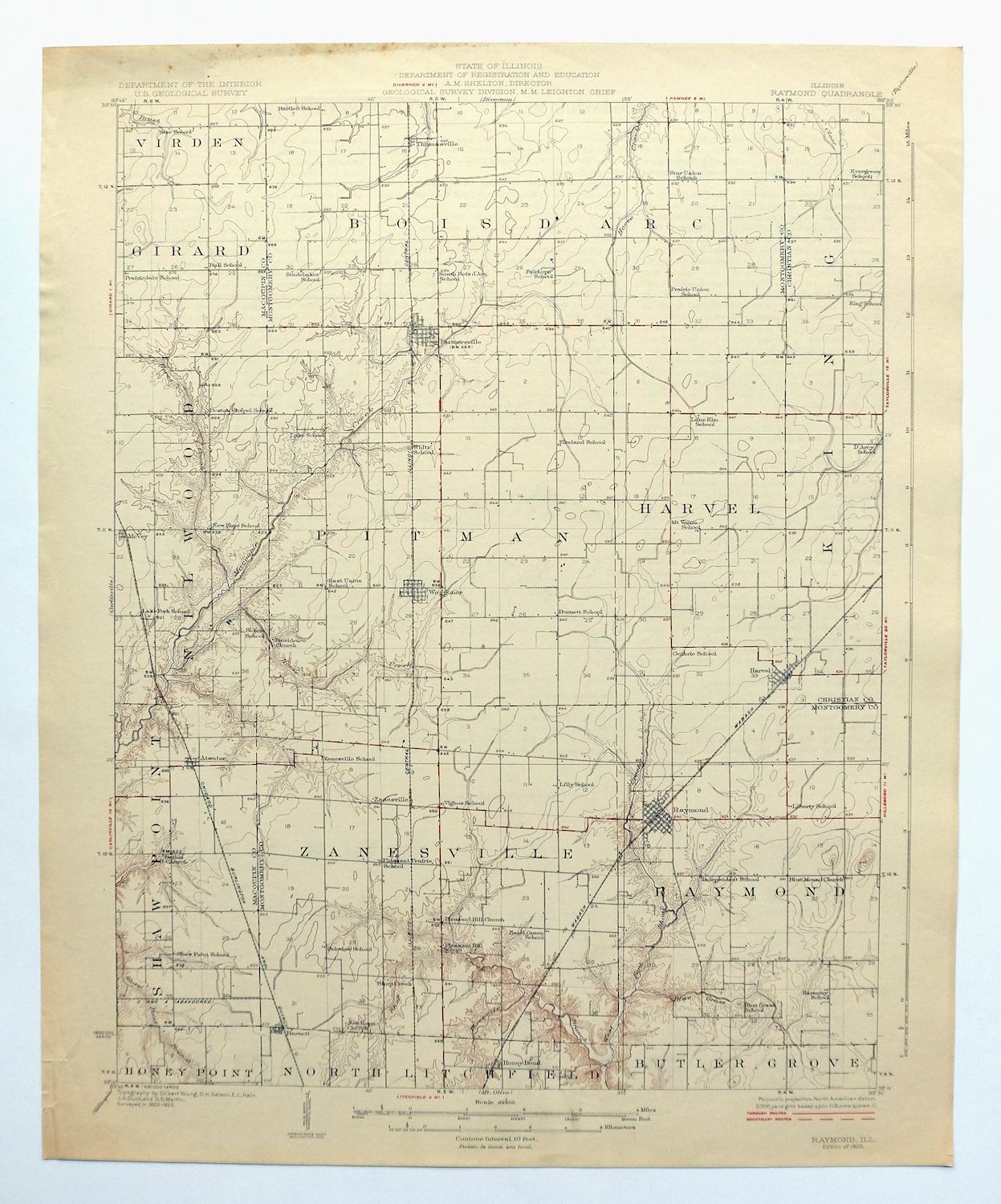 Raymond Illinois Farmersville Waggoner USGS Topo Map 1925