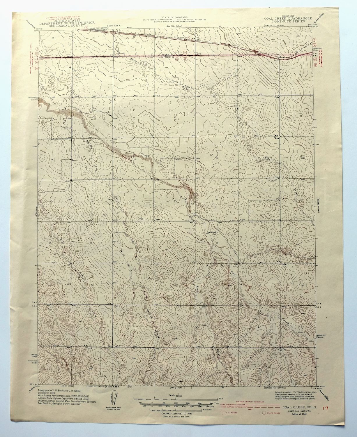 Coal Creek Colorado Aurora USGS Topographic Map 1942 Antique