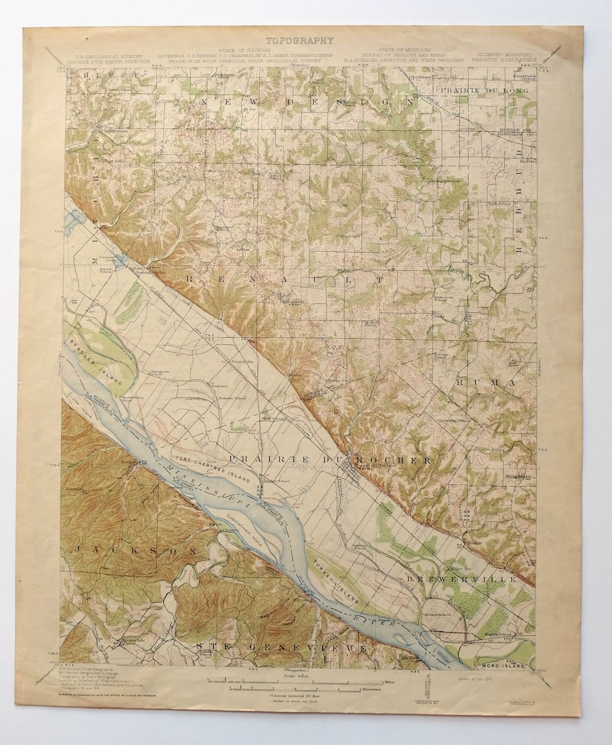 Renault Illinois Ste. Genevieve Red Bud USGS Topo Map 1915