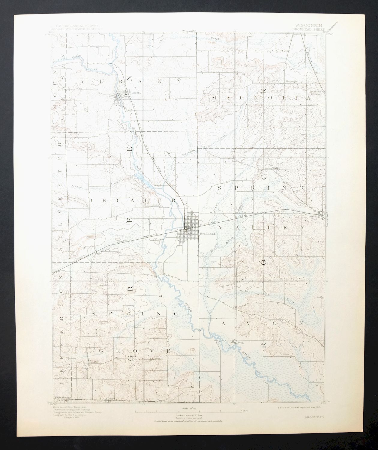 Brodhead Wisconsin Orfordville Albany USGS Topo Map 1910