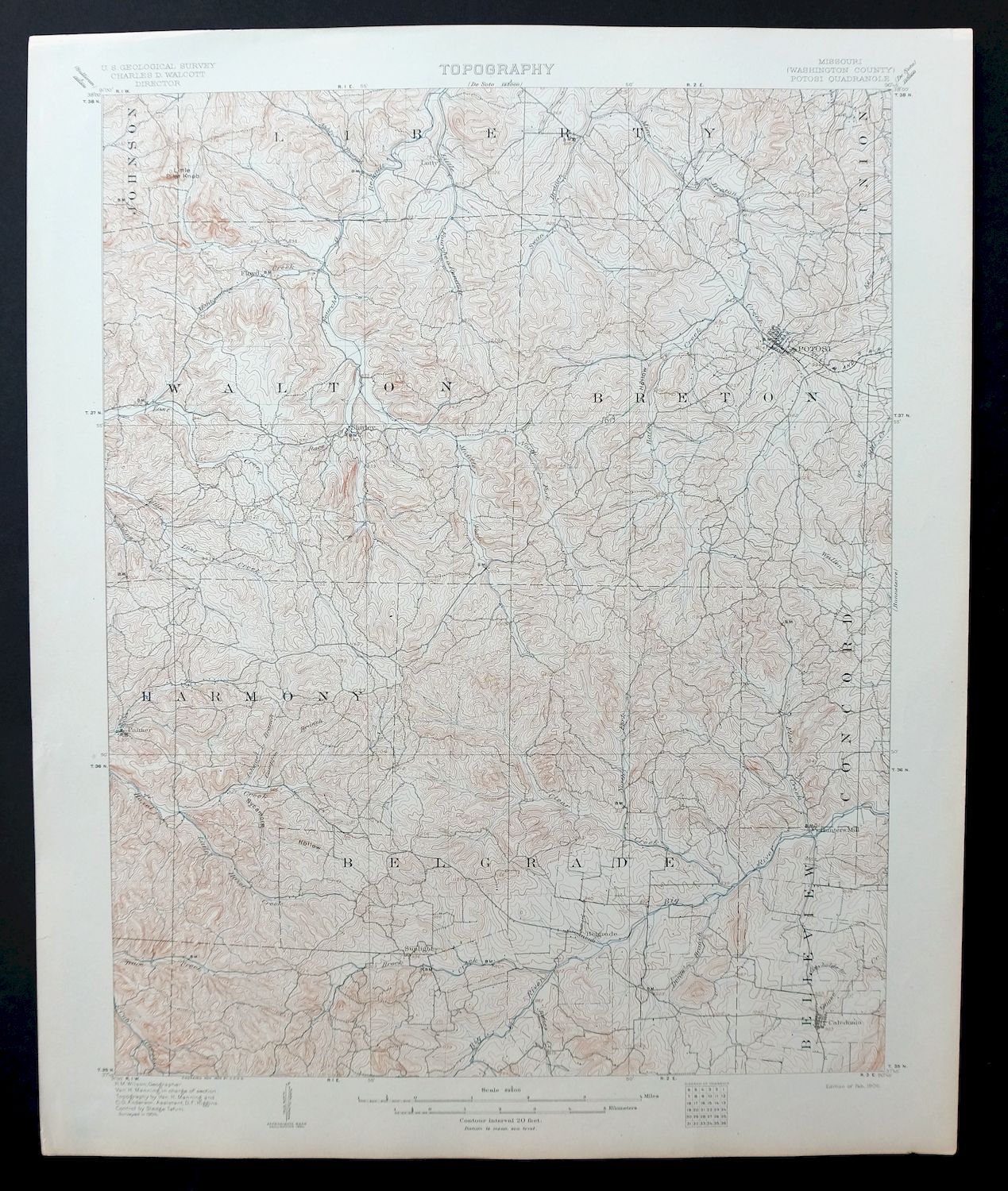 Potosi Missouri Mark Twain NF Caledonia USGS Topo Map 1906