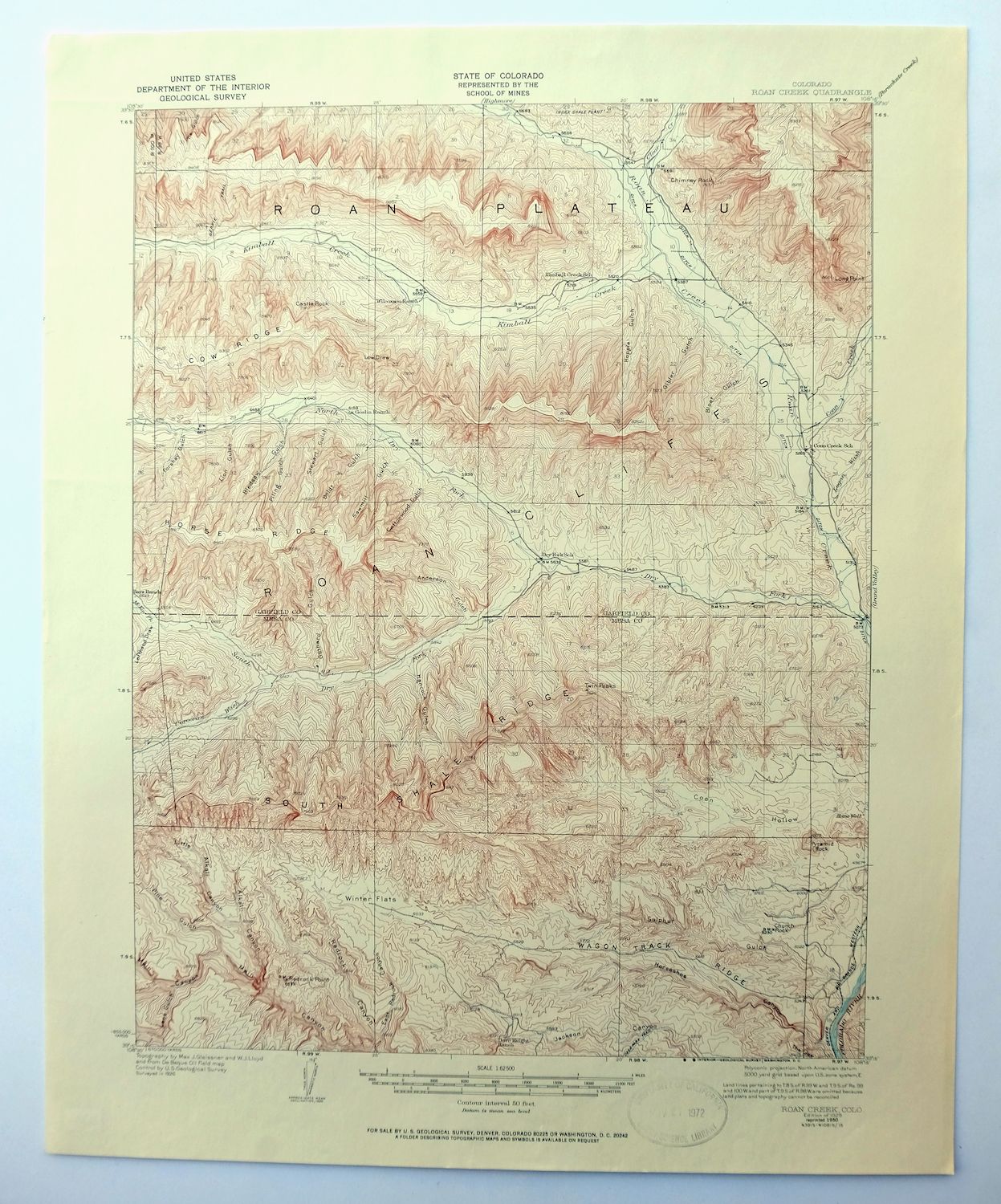 Roan Creek Colorado USGS 15-Min Topographic Map 1950 Vintage