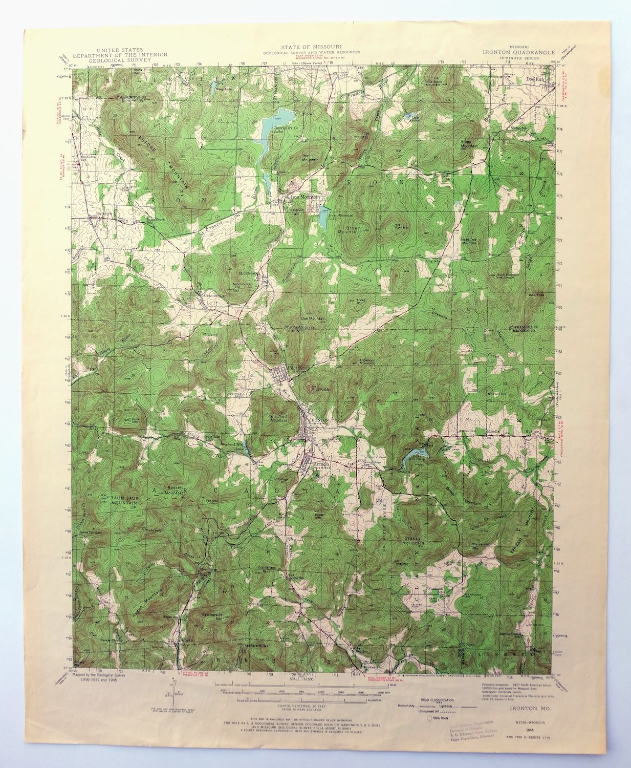 Ironton Missouri Mark Twain NF Pilot Knob USGS Topo Map 1968